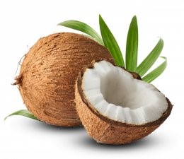 Fresh,Raw,Coconut,With,Palm,Leaves,Isolated,On,White,Background.