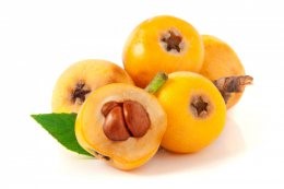 Ripe,Loquat,Or,Eriobotrya,Japonica,With,Leaf,Isolated,On,White